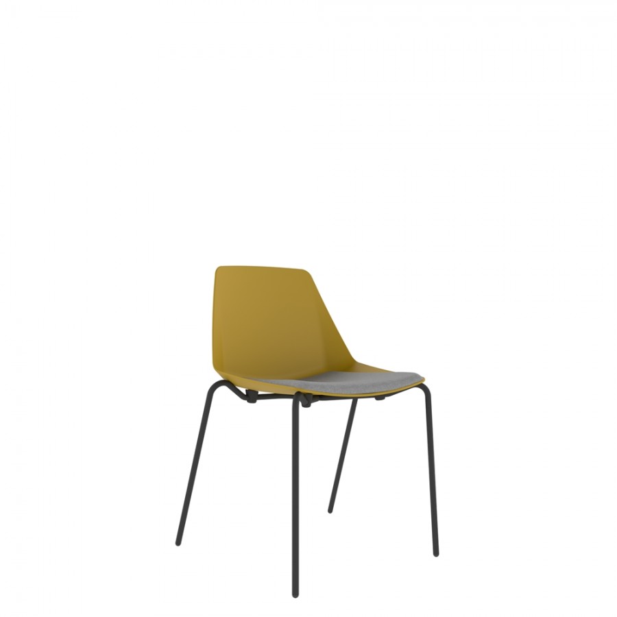 Polypropylene Shell Chair With Upholstered Seat Pad and 4-Leg Black Steel Frame